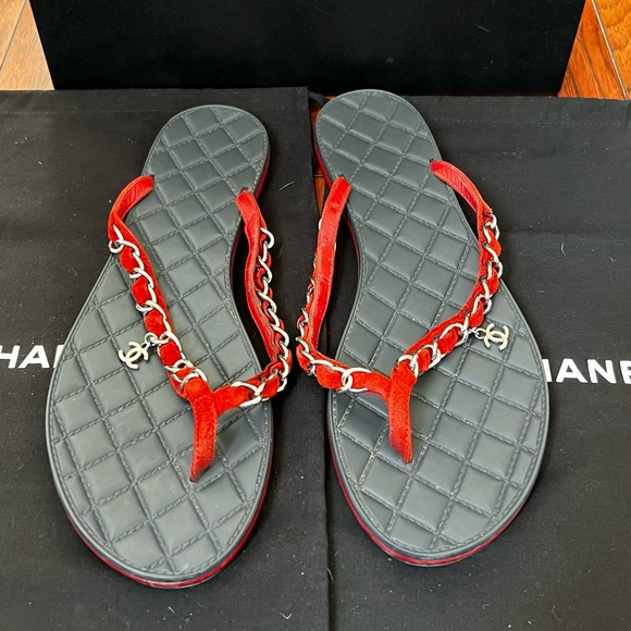 Chanel Thong Suede Calfskin Flip Flops Sandals - Picture 1 of 5